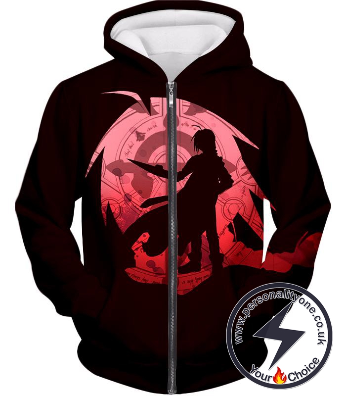 Fullmetal Alchemist Amazing Fullmetal Alchemist Anime Edward Elrich Promo Maroon Zip Up Hoodie